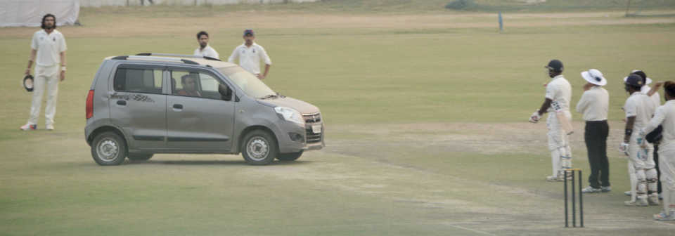 A man drove onto the pitch to halt the Ranji Trophy game at Palam grounds