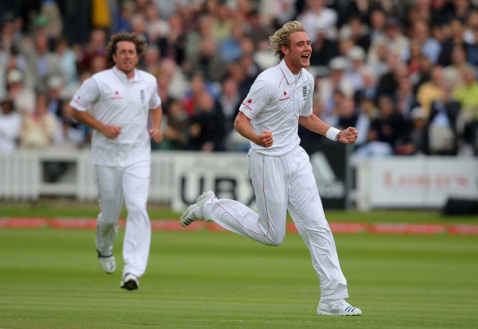 Stuart Broad celebrates the wicket of Hashim Amla, England v South Africa, first Test, day three, Lord's, July 121, 2008