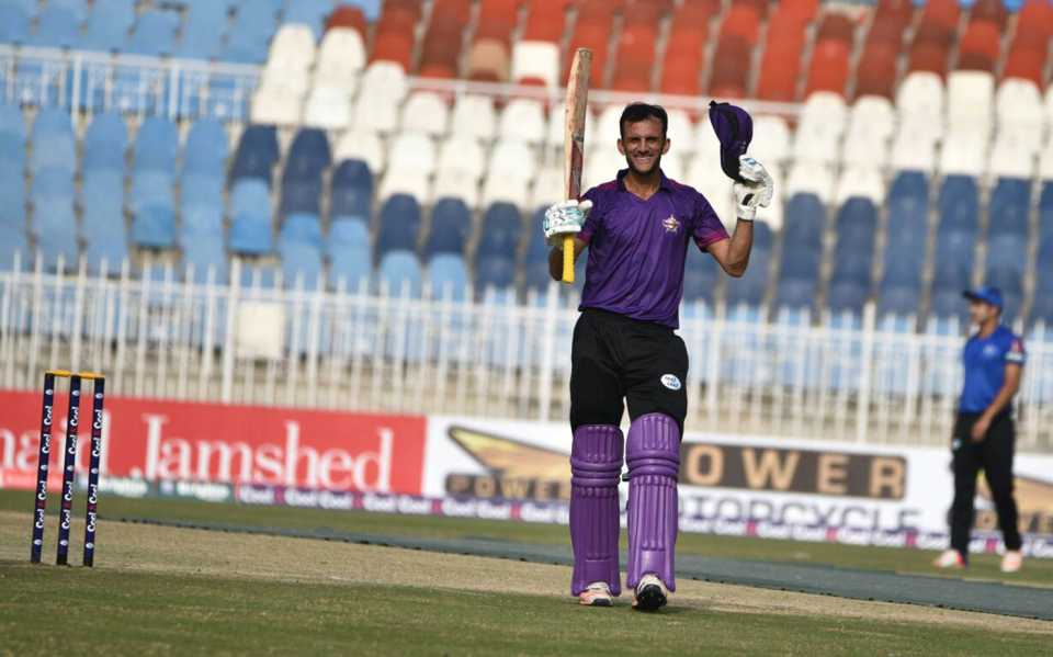 Gauhar Ali celebrates his half-century, Karachi Whites v Faisalabad, National T20 Cup, Rawalpindi