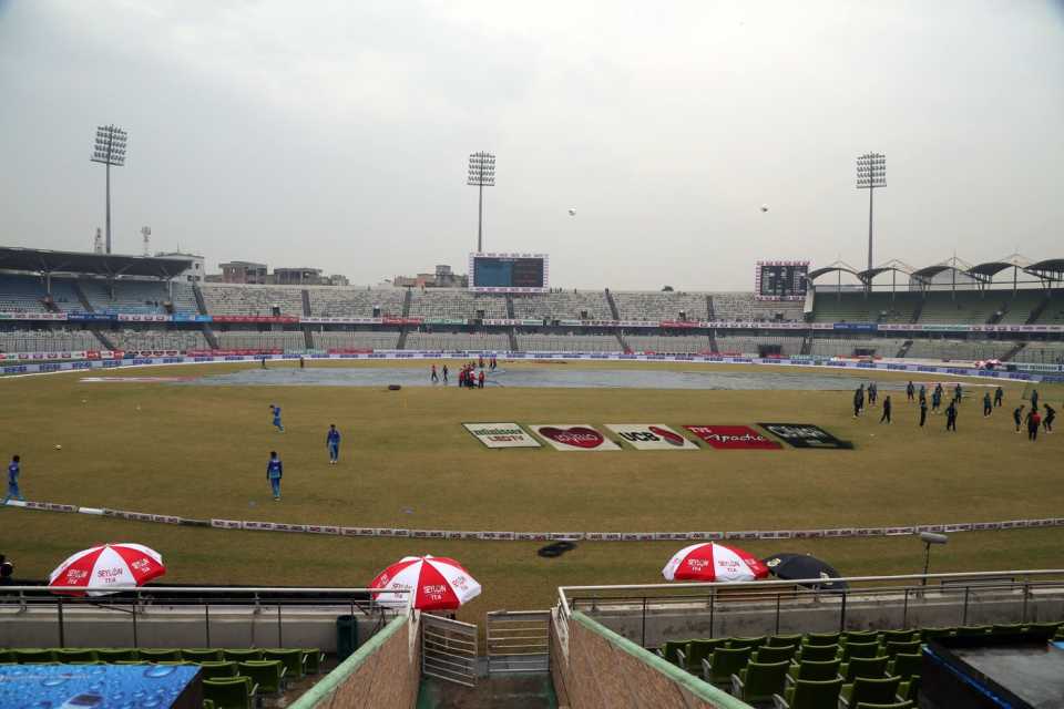 The Shere Bangla remains under covers amid a persistent drizzle