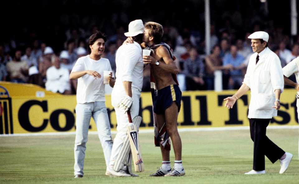 Ian Botham gets a kiss from a fan, England v New Zealand, 4th Test, Trent Bridge, 1st day day, August 25, 1983