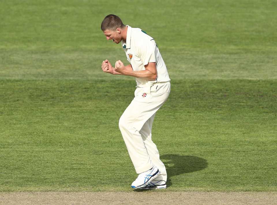 Jackson Bird is pumped after taking a wicket