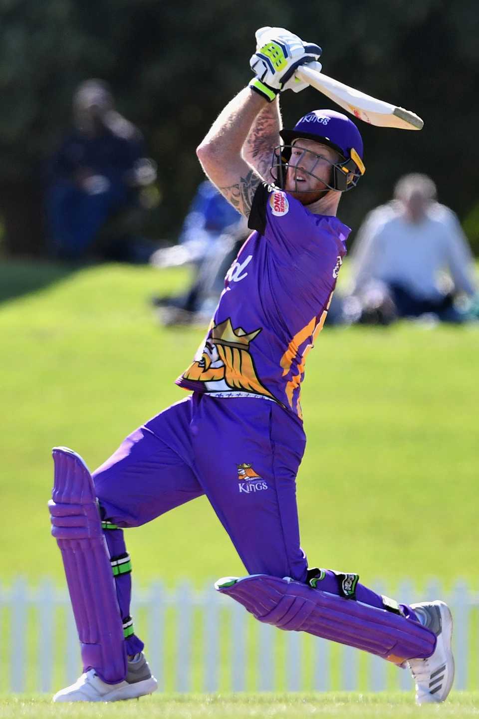 Ben Stokes drills the ball through the off side
