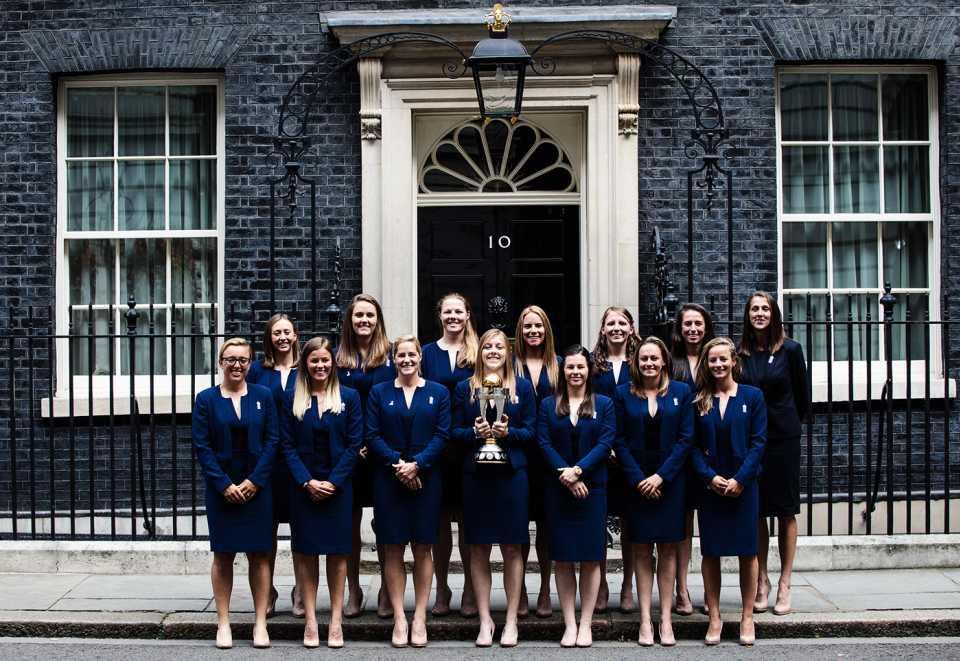 England pose with the World Cup trophy outside 10 Downing Street