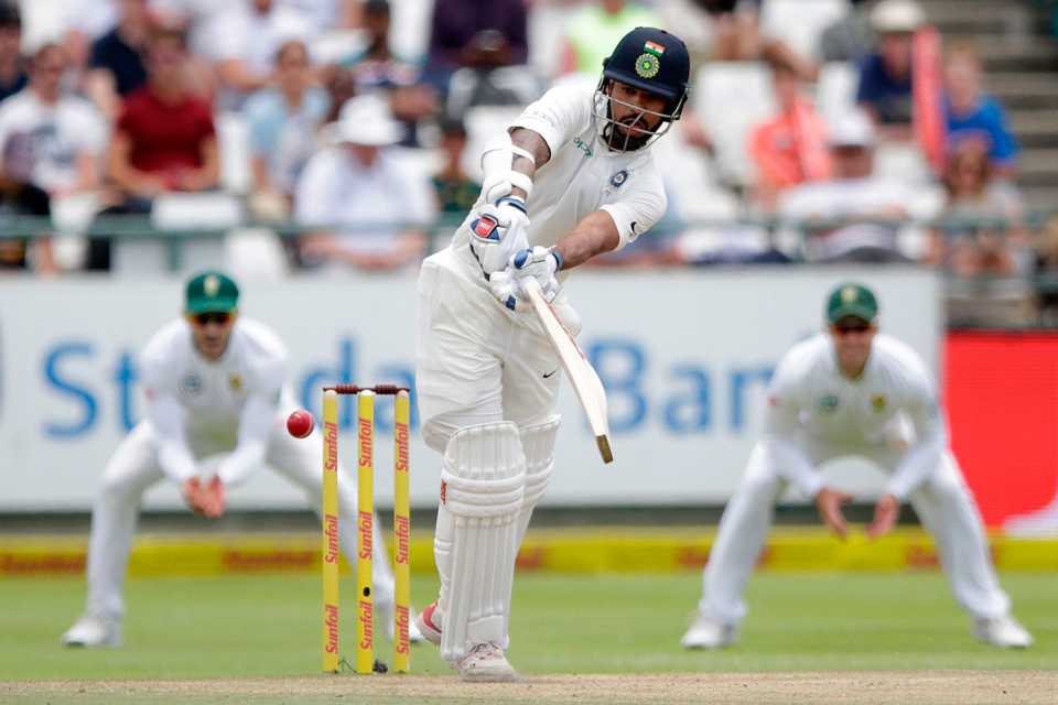 Shikhar Dhawan plays a ball to leg, South Africa v India, first Test, Cape Town, day four, January 8, 2018