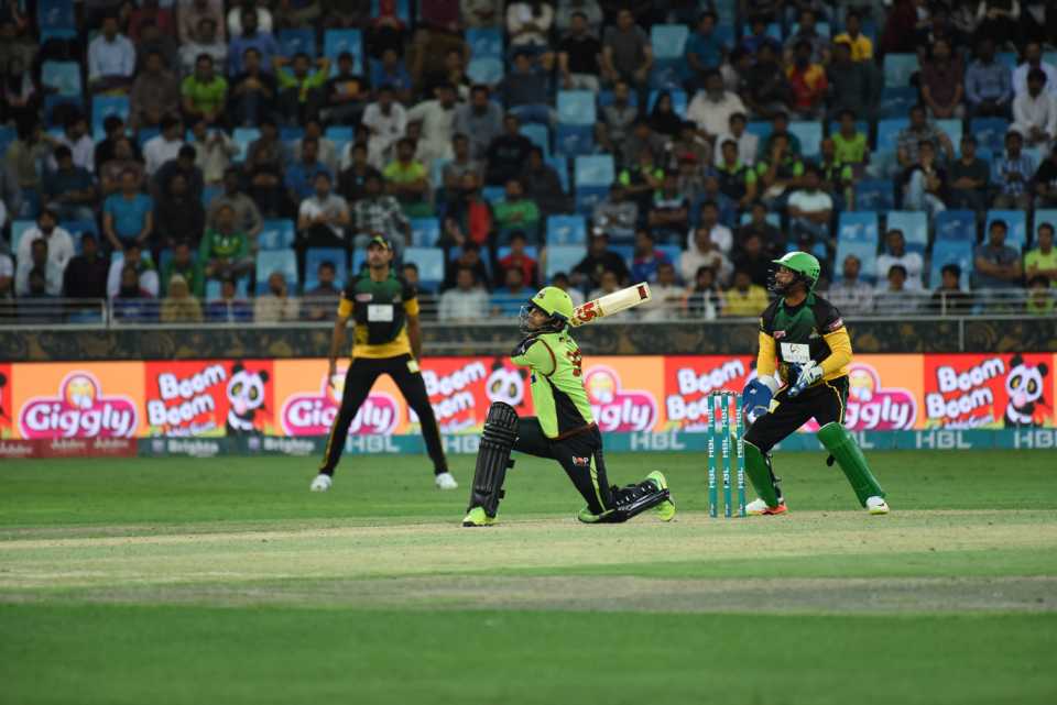 Fakhar Zaman lays into a slog sweep, Multan Sultans v Lahore Qalandars, PSL 2018, Dubai