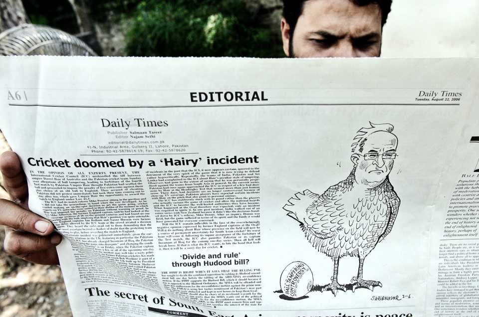 The editorial page of Pakistan's <i>Daily Times</I> two days after the Oval forfeit
