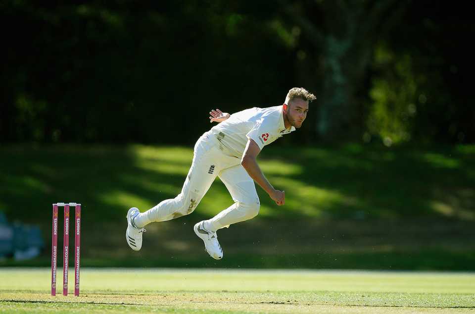 Stuart Broad in his followthrough, England in New Zealand 2017-18