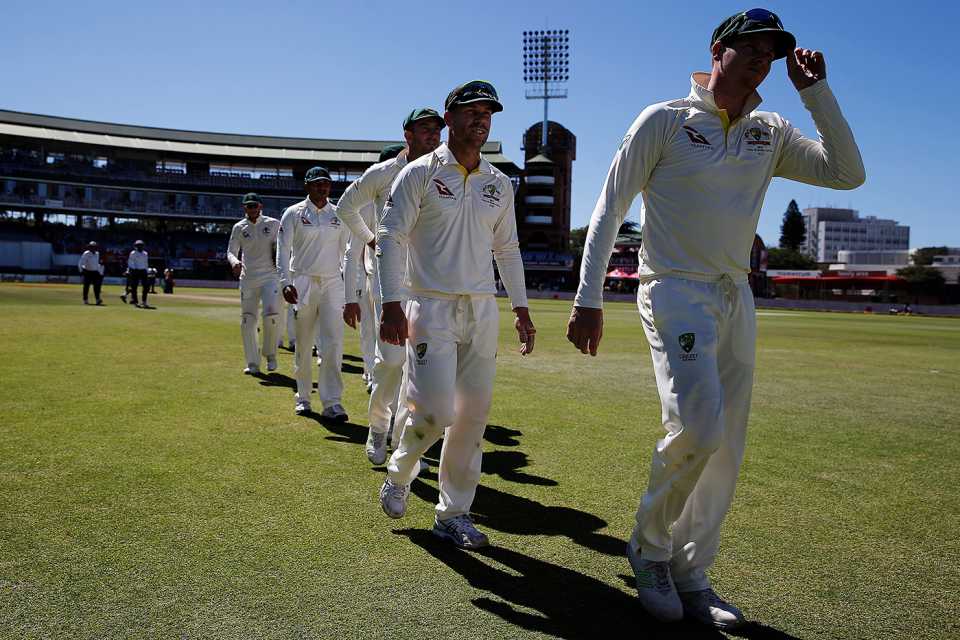 Australia walk back after losing the Test, South Africa v Australia, 2nd Test, Port Elizabeth, 4th day, March 12, 2018