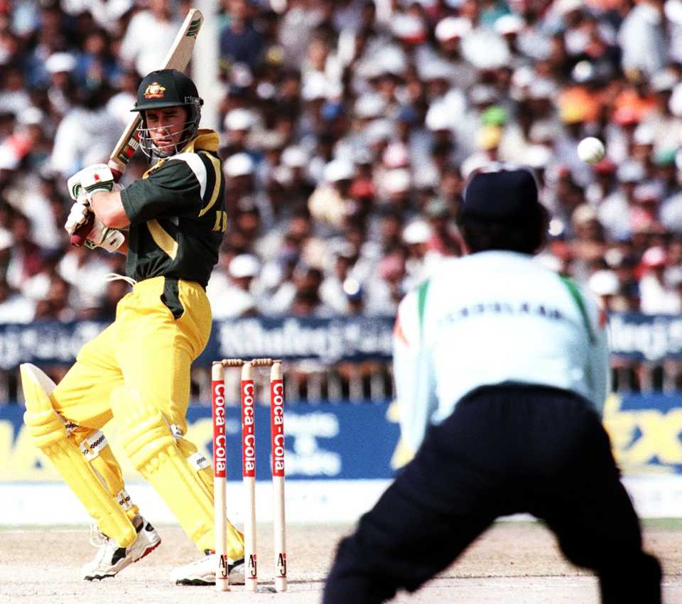 Michael Bevan plays a shot, Australia v India, Coca Cola Cup final, Sharjah, April 24, 1998