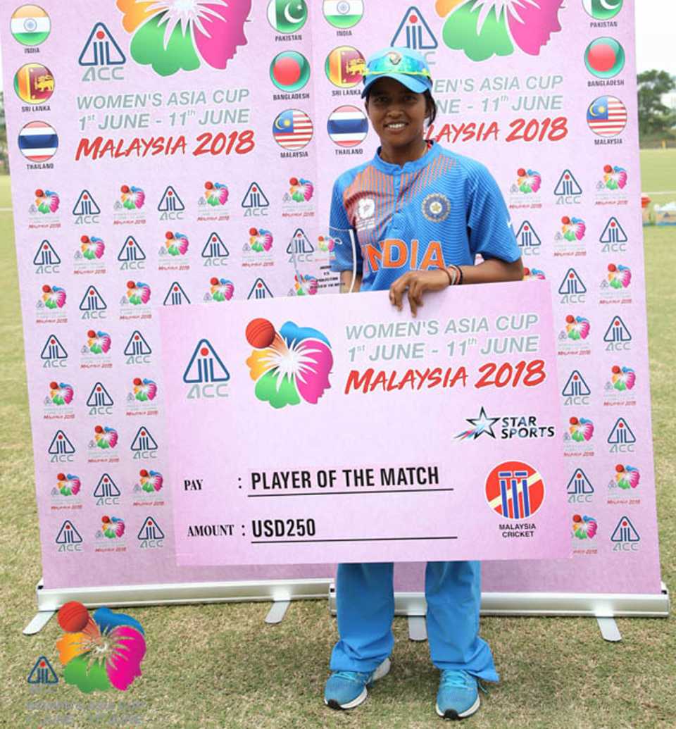 Ekta Bisht was adjudged Player of the Match, India v Pakistan, Women's T20 Asia Cup 2018, Kuala Lumpur, June 9, 2018