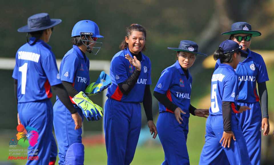 Thailand women celebrate a wicket