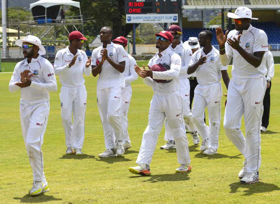 The West Indies players walk off after their win, West Indies v Sri Lanka, 1st Test, Port of Spain, 5th day, June 10, 2018