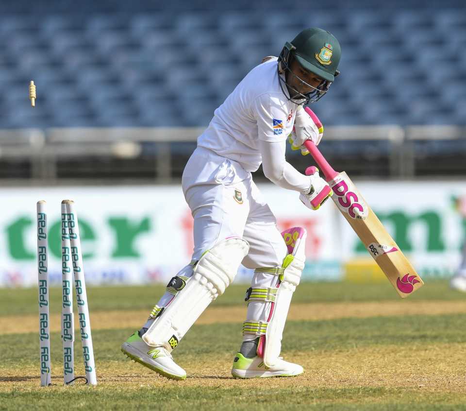 Mushfiqur Rahim gets bowled, West Indies v Bangladesh, 2nd Test, Jamaica, 3rd day, July 14, 2018