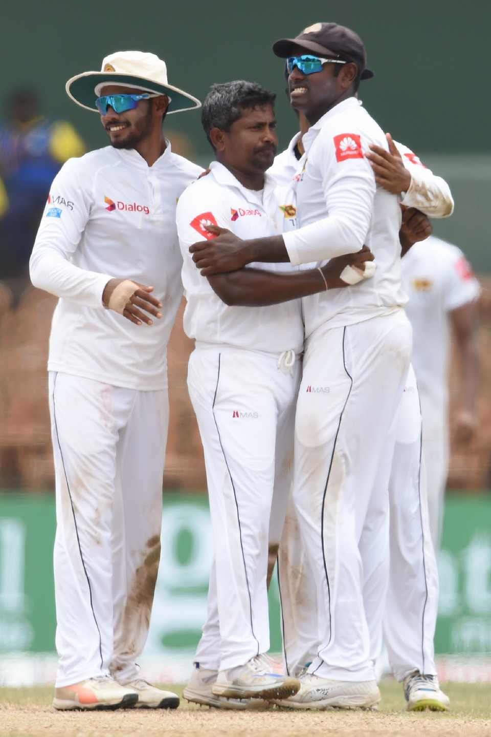 Rangana Herath celebrates a wicket with his team-mates