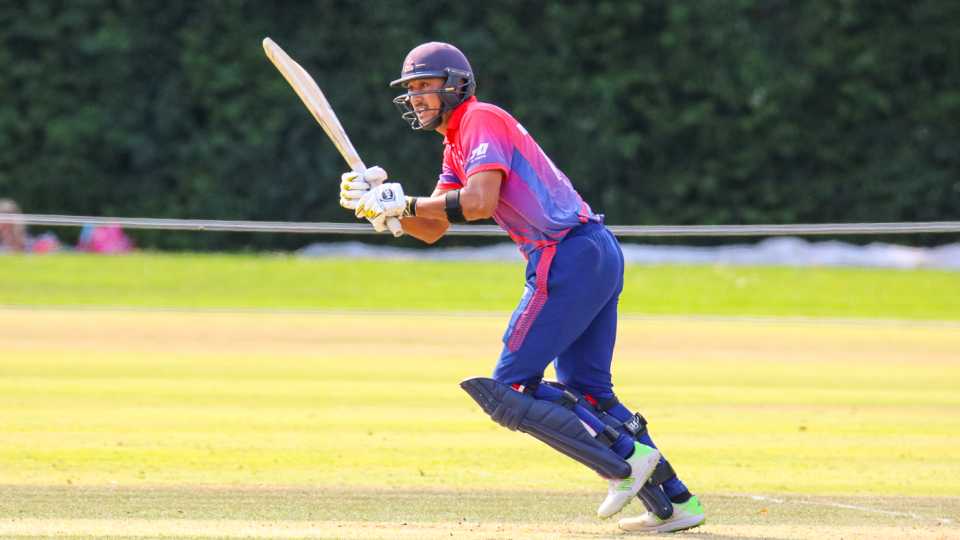 Paras Khadka flicks through wide mid-on for a boundary