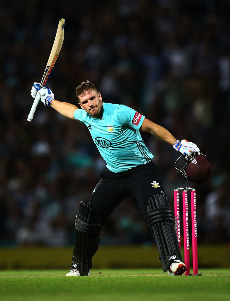 Aaron Finch celebrates another T20 century, Surrey v Middlesex, T20 Blast, South Group, Kia Oval, August 3, 2018