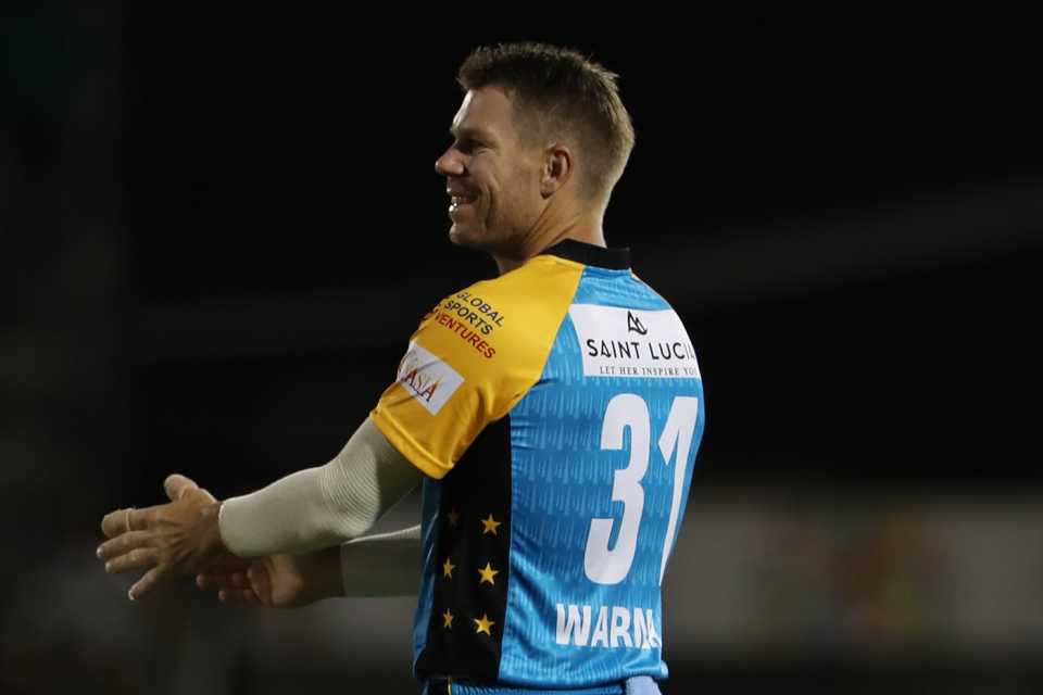 David Warner fields during a CPL game, Trinbago Knight Riders v St Lucia Stars, CPL 2018, Port of Spain, August 8, 2018