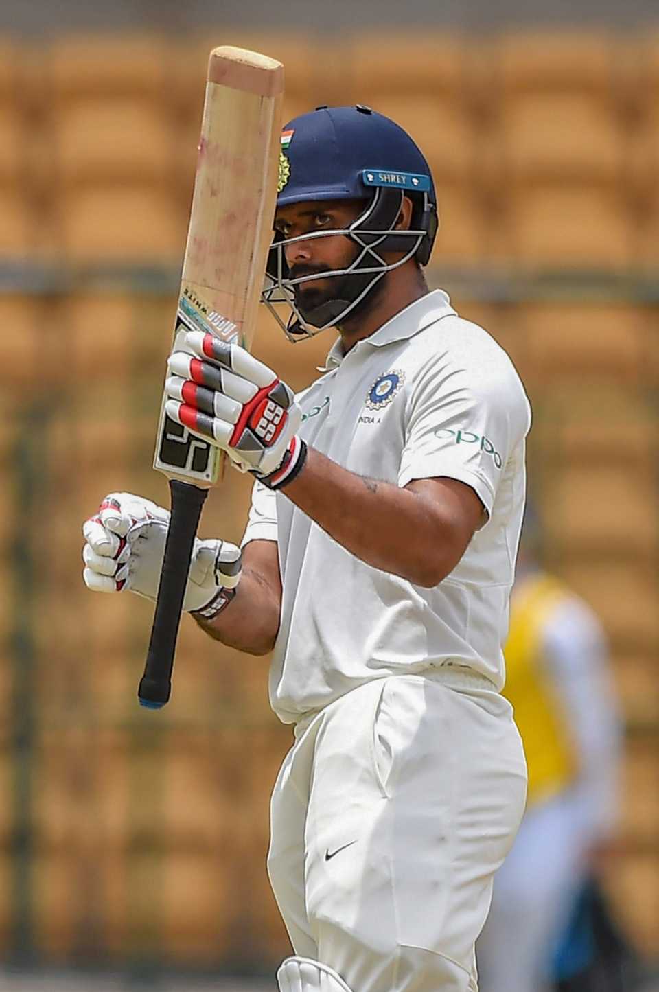Hanuma Vihari raises his bat, India A v South Africa A, 2nd unofficial Test, 1st day, Alur, August 10, 2018