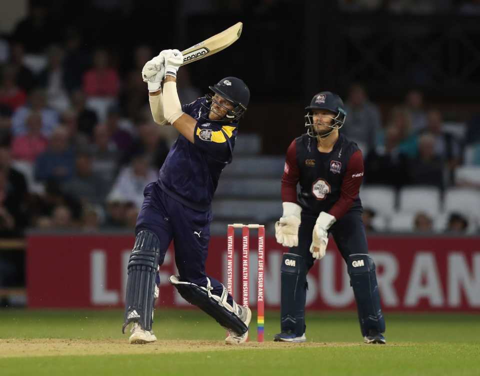 David Willey clears the boundary, Northants v Yorkshire, Vitality Blast, North Group, August 16, 2018