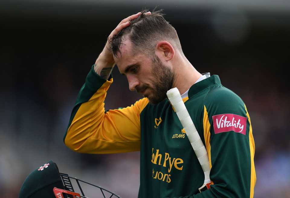 Alex Hales leaves the field after being dismissed