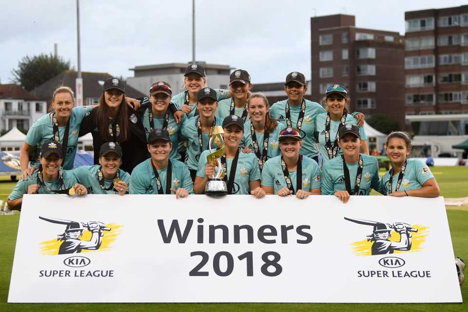 KSL winners Surrey Stars pose with the trophy, Loughborough Lightning v Surrey Stars, Kia Super League, Final, Hove, August 27, 2018