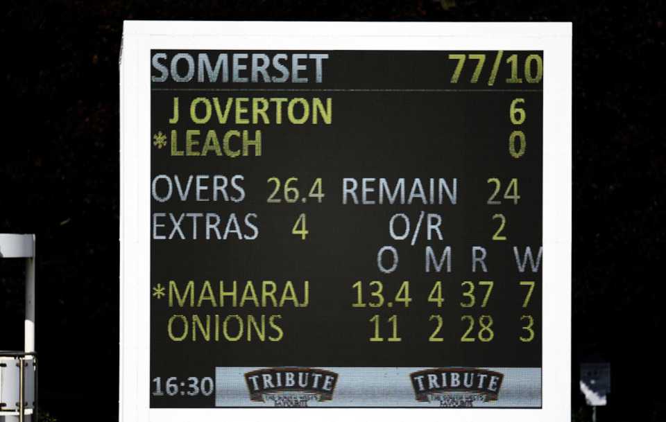 Keshav Maharaj took 11 for 102 in Lancashire's tie with Somerset in Taunton