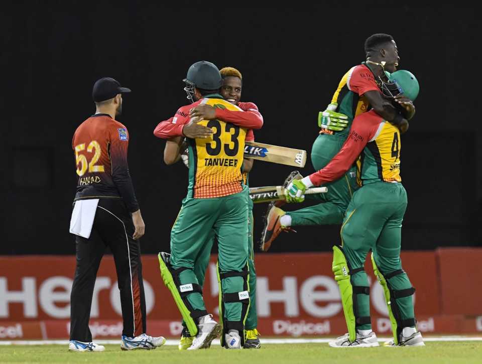 Guyana players celebrate after making the final, Trinbago Knight Riders v Guyana Amazon Warriors, Qualifier 1, CPL 2018, Guyana