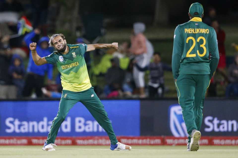 Imran Tahir celebrates after a six-wicket haul, South Africa v Zimbabwe, 2nd ODI, Bloemfontein, October 3, 2018