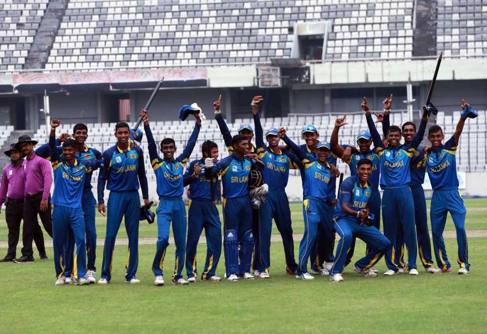 Sri Lanka Under-19 players celebrate their win over Afghanistan, Afghanistan v Sri Lanka, Under-19 Asia Cup 2nd semi-final, Dhaka, October 5, 2018