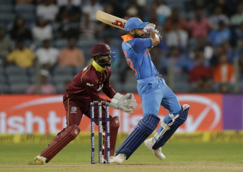 Virat Kohli lays into a pull, India v West Indies, 3rd ODI, Pune, October 27, 2018