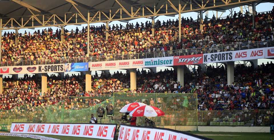 A packed house at the Sylhet International Cricket Stadium witnesses the action
