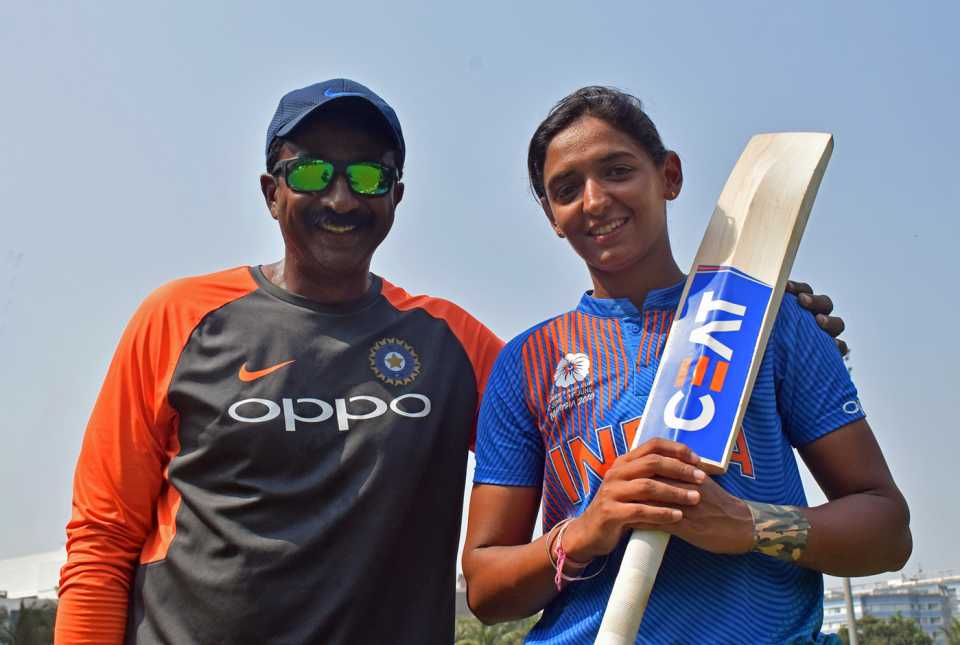 Harmanpreet Kaur with fielding coach Biju George