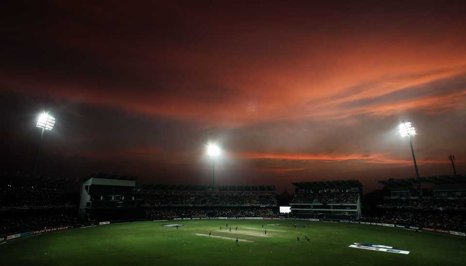 A general view of the R Premadasa Stadium under lights