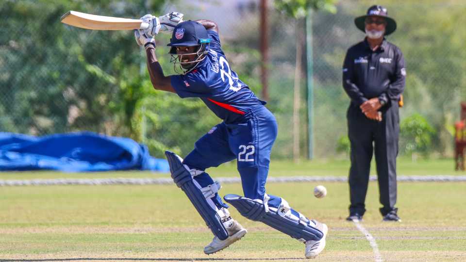 Hayden Walsh Jr glides a single through point to bring up his maiden half-century for USA