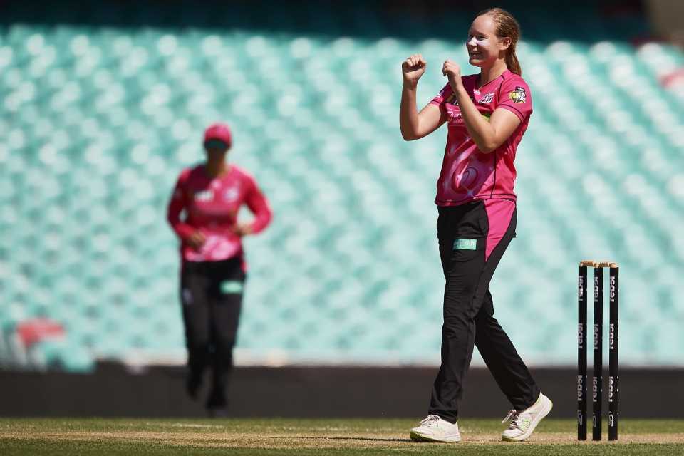 Lauren Cheatle celebrates a wicket
