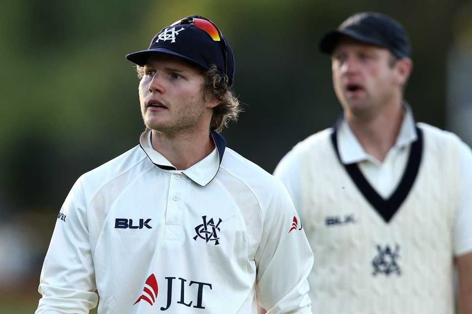 Will Pucovski leads the Victoria players from the field at stumps