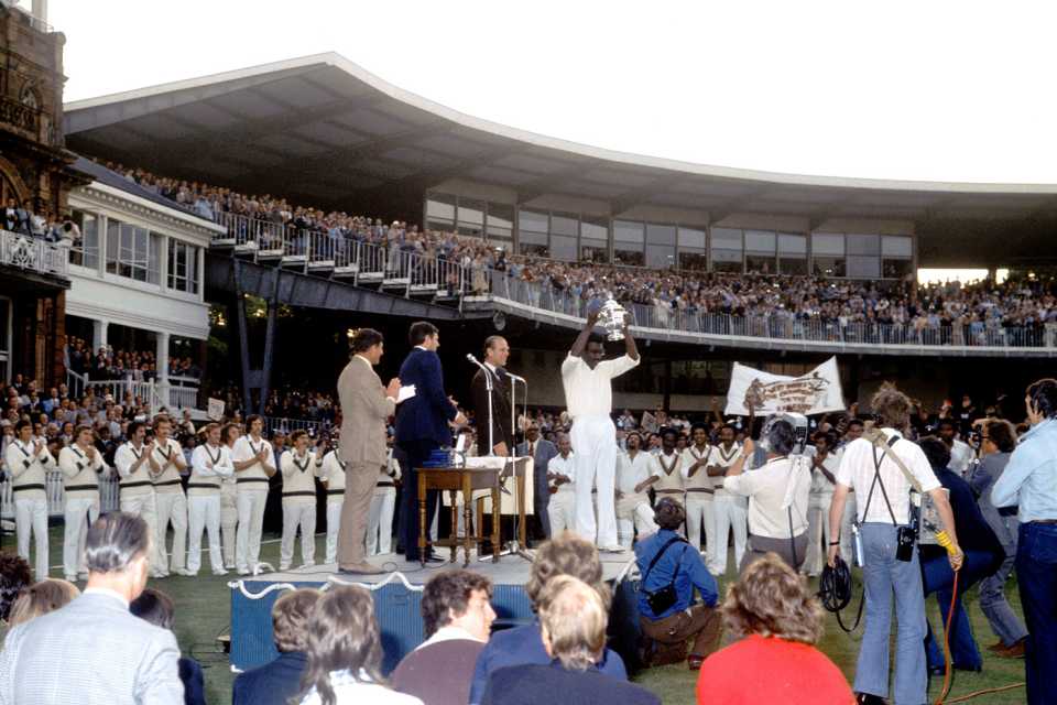Clive Lloyd holds the World Cup after West Indies win in 1975