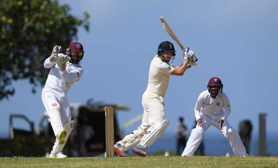 Jonny Bairstow drives through the covers, West Indies President's XI v England, Cave Hill, January 17, 2019