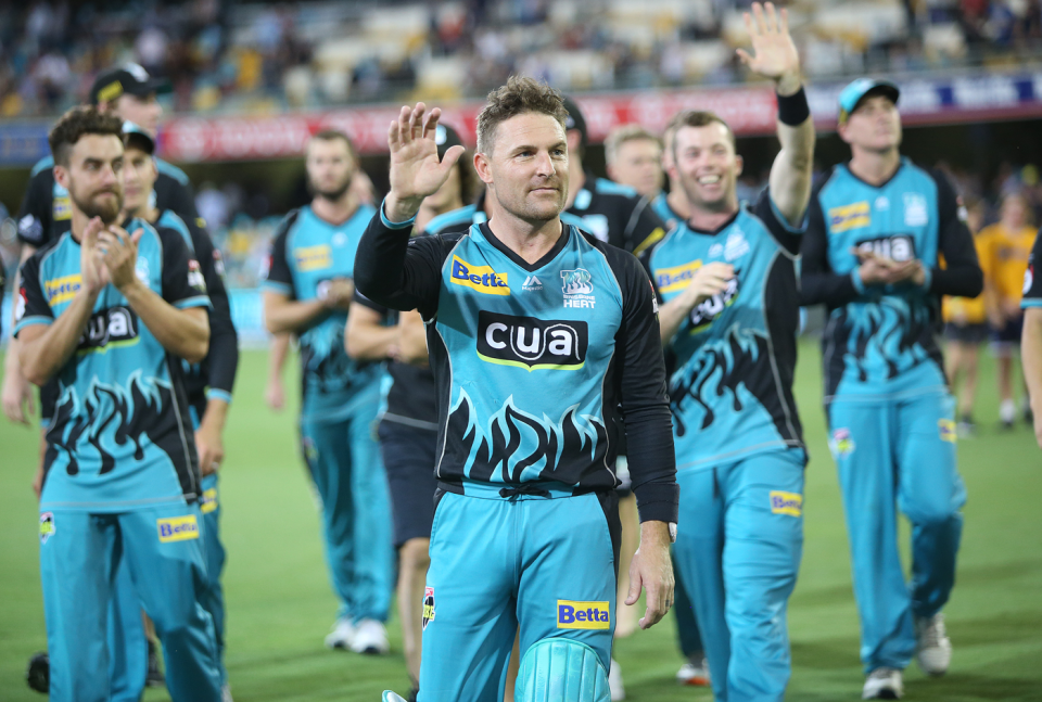 Brendon McCullum takes a lap of honour in his final home game in the BBL