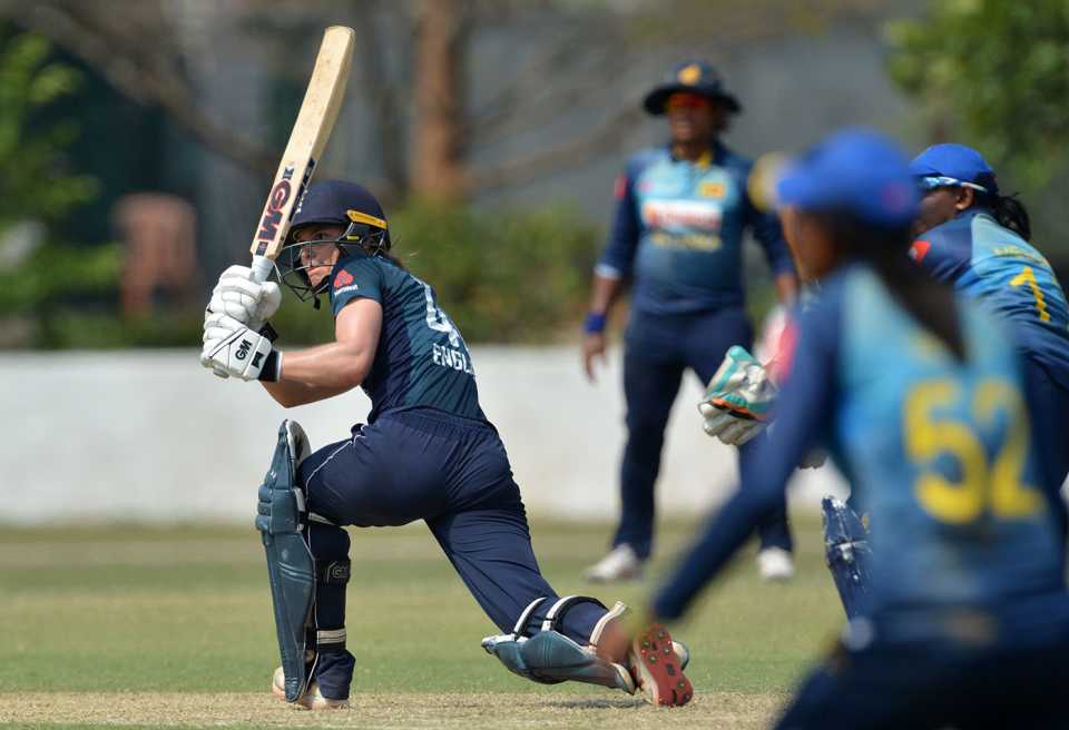 England's Amy Jones plays a shot during the third one day international against Sri Lanka