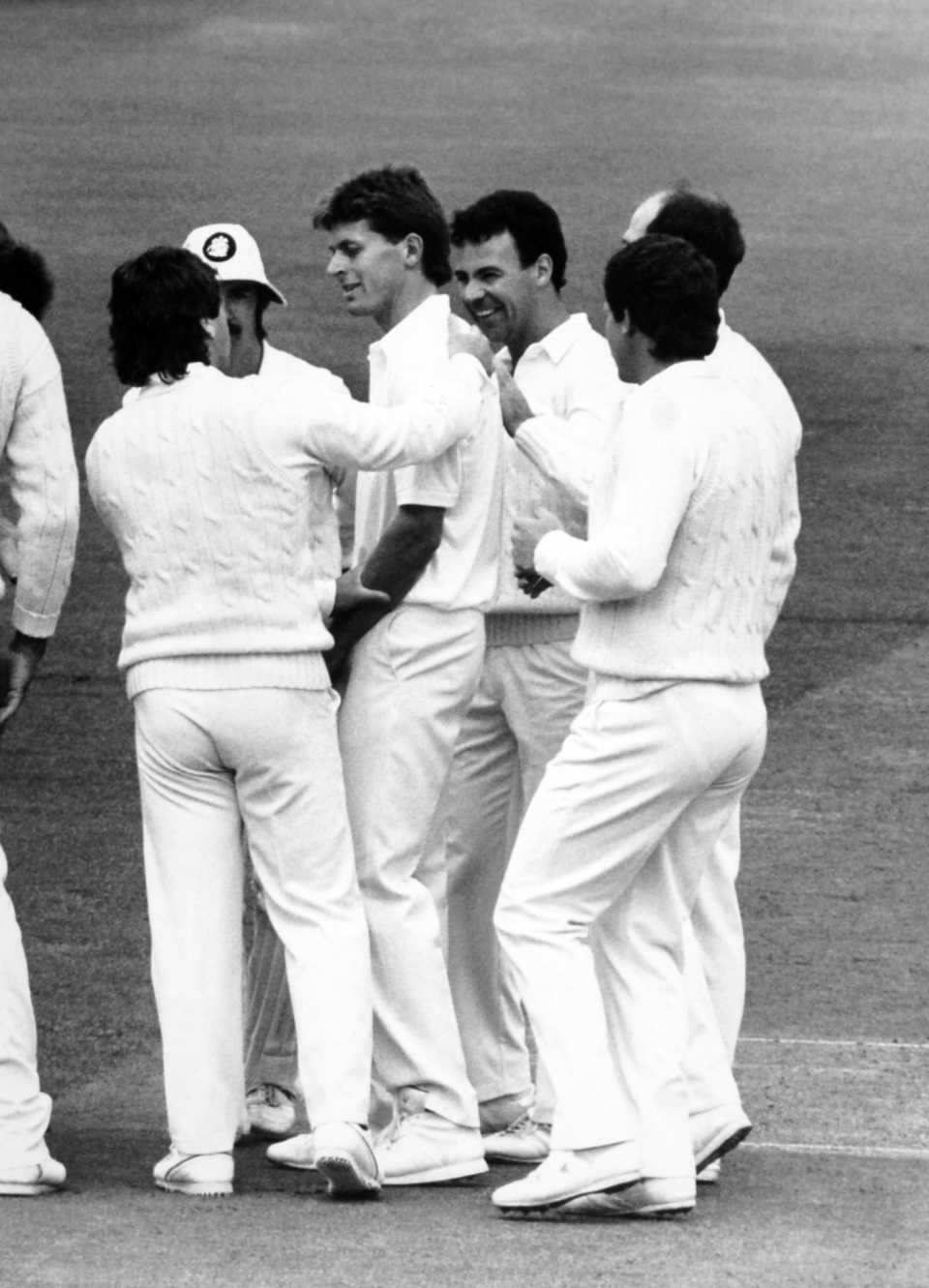 Phil Newport gets a pat on the back after dismissing a Sri Lanka player, England v Sri Lanka, Only Test, Day One, Lord's, London, England, August 25, 1988