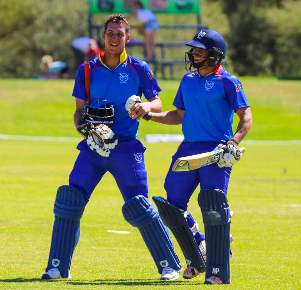 JJ Smit and Zane Green walk off after their 103-run unbroken stand took Namibia to their highest ever List A score