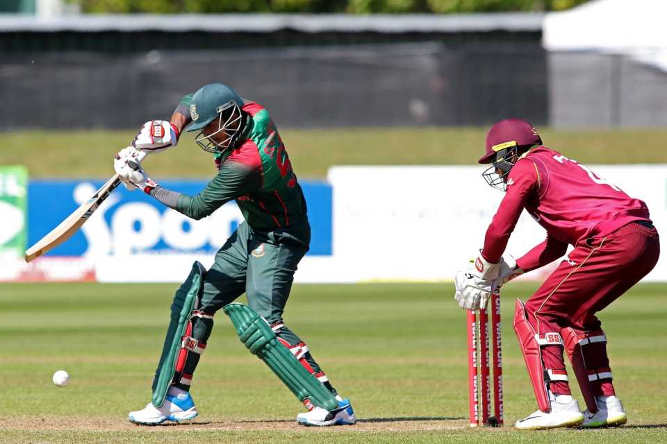 Soumya Sarkar plays off the back foot, Bangladesh v West Indies, Ireland tri-series, Dublin, May 13, 2019