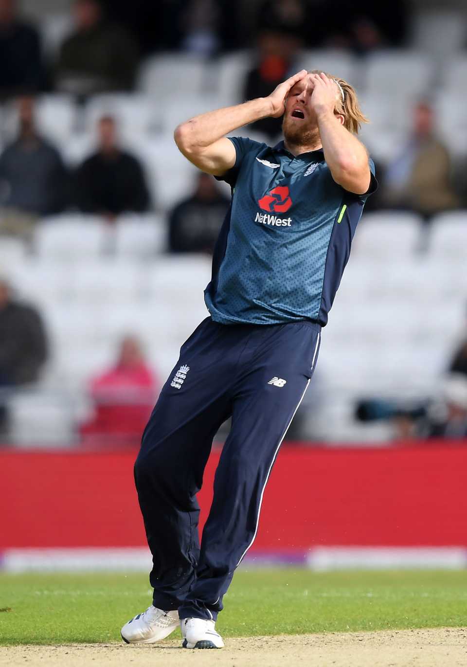 David Willey reacts to a near-miss
