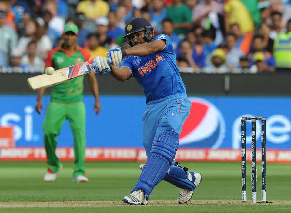 Rohit Sharma pulls off the front foot, Bangladesh v India, World Cup 2015, 2nd quarter-final, Melbourne, March 19, 2015