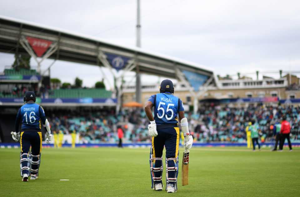 Dimuth Karunaratne and Kusal Perera walk out to bat, Australia v Sri Lanka, World Cup 2019, The Oval, June 15, 2019