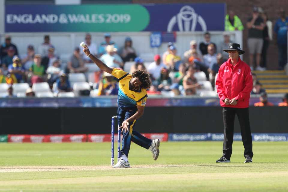 Lasith Malinga bowls, World Cup 2019, Sri Lanka v South Africa, Chester le Street, Durham, England, June 28, 2019.