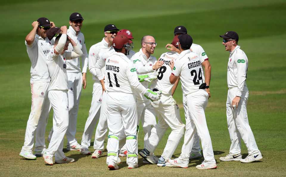 Jack Leach celebrates a wicket, Somerset v Nottinghamshire, County Championship, 2nd day, July 9, 2019