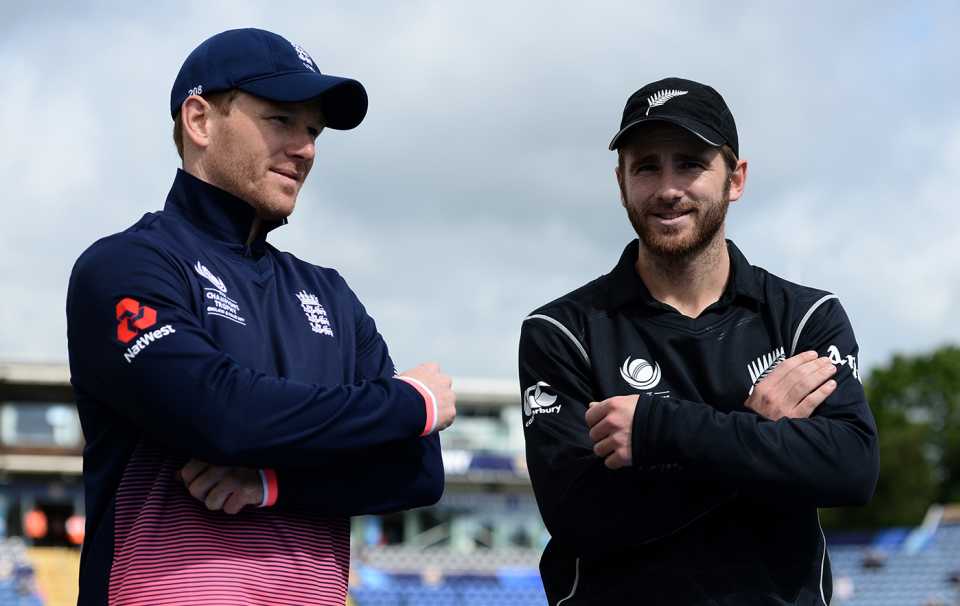 The captains, Eoin Morgan and Kane Williamson, ahead of the game